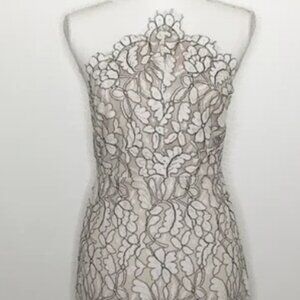 Lulu’s Delicate Darling Beige and Ivory Lace Bodycon Mini Cocktail Dress Size S